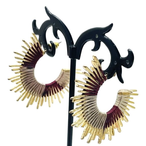 MESTIERE NY Earrings Theodora Hoop New on Card Red Gold Tone Pierced Signed - Picture 1 of 11